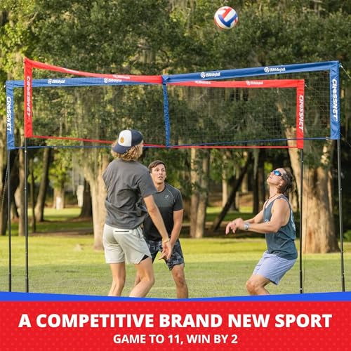 Vivere CROSSNET Quick Assemble 4 Square Volleyball Game Set for Adults and Kids with Volleyball Net, Backpack and Ball for Outdoor Games - color: USA