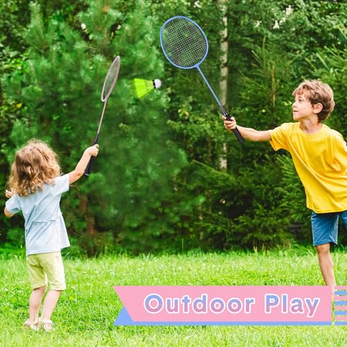 12 Pack Badminton Rackets Set Including Badminton Racquets, Nylon Shuttlecocks and Carry Bag for Outdoor Backyard Games Beginners - color: Light Pink, Light Blue