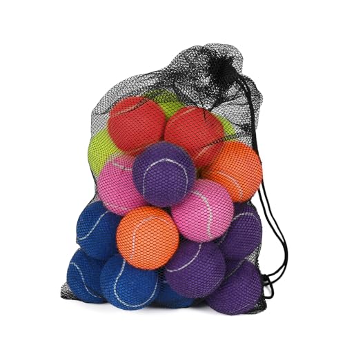 24 Pack Tennis Balls, Training Tennis Balls, Pet Dog Playing Balls, Practice Tennis Balls with Mesh Bag for Transport and Beginner Training - color: Colorful-24Pack