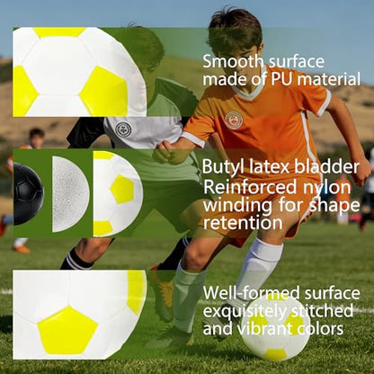 Soccer Ball Size 3 with Pump Needle, Size 3 Trainning Classic White Black Thicker PU Tight Weaved Suitable for Youth Boy League Game Trainning - color: White+Yellow