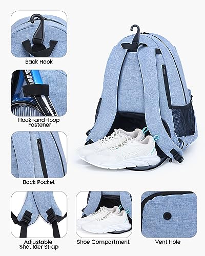 Tennis Bag Professional Tennis Backpack for Men and Women Racket Bags Holds 2 Rackets with Ventilated Shoe Compartment - color: Blue with Shoes Compartment