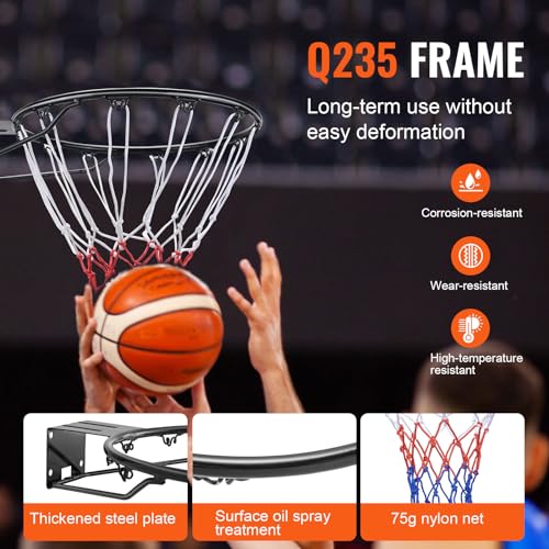 VEVOR Basketball Hoop, 44 54 Inchs PC Backboard Wall Mounted, Basketball Portable Hoop & Goal, Indoor & Outdoor with Hand-Crank Adjustment, Classic Basketball Court, Teens, Adults, Schools, Parks