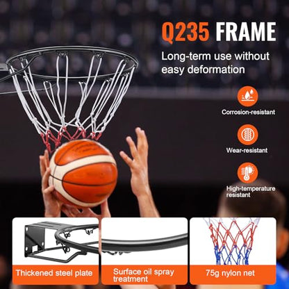 VEVOR Basketball Hoop, 44 54 Inchs PC Backboard Wall Mounted, Basketball Portable Hoop & Goal, Indoor & Outdoor with Hand-Crank Adjustment, Classic Basketball Court, Teens, Adults, Schools, Parks