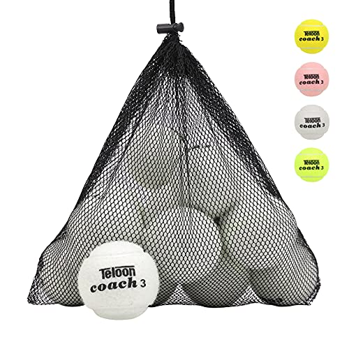 Teloon Pressure Training Tennis Balls-12 or 18 Count-Mesh Carry Bag，4 Colors Available，Pressureless Training Exercise Tennis Balls for Beginners. - color: White-12pcs