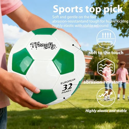 Soccer Ball Size 3 with Pump Needle, Size 3 Trainning Classic White Black Thicker PU Tight Weaved Suitable for Youth Boy League Game Trainning - color: White+Green