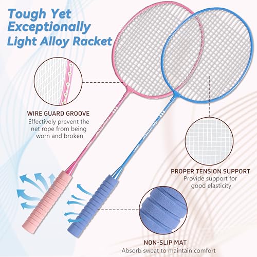 Badminton Set for Family & Beginners, Includes 2/4 Rackets 3/6 Shuttlecocks 1 Carrying Bag, Outdoor Yard Garden Park Practice Sports Game for Kids Adults