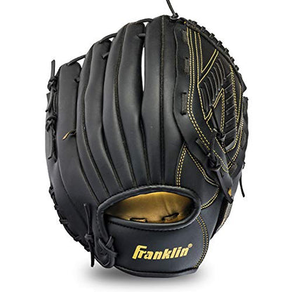 Franklin Sports Field Master Baseball + Softball Glove - Field Master Adult + Youth Baseball + Softball Mitt - Men's + Women's Gloves - Right Hand Throw - color: Black/Gold, style: 13" - Basket "V" Web