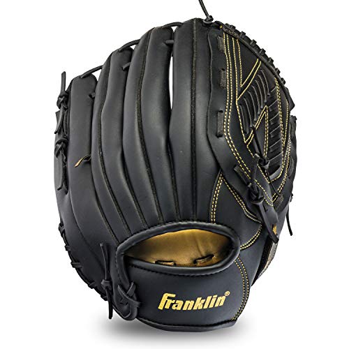Franklin Sports Field Master Baseball + Softball Glove - Field Master Adult + Youth Baseball + Softball Mitt - Men's + Women's Gloves - Right Hand Throw - color: Black/Gold, style: 13" - Basket "V" Web