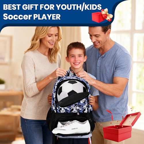 Hsmihair Youth Soccer Bag-Soccer Backpack&Backpack for Football Basketball,with Ball Compartment Separate Cleat Package - color: BlueCamo