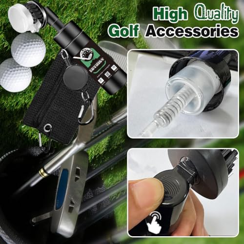 Golf Towel and Brush Set, Premium Golf Towel (15 x 14 inch) & Club Brush Cleaner with Retainer Clip and Squeeze Water Bottle, Essentials Golf Accessories for Men, Golf Gifts for Men