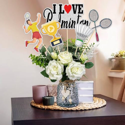 Badminton Table Centerpiece Stick, Badminton Themed Birthday Party Decorations, Trophy-Racket-Medals Set of 15 - color: Ilb