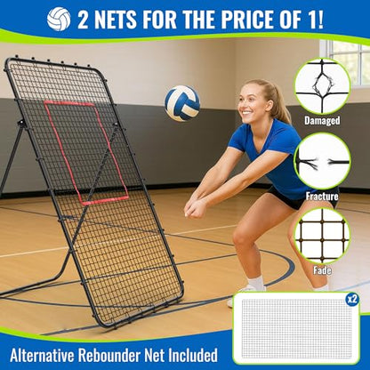 Volleyball Rebounder Net 7x4 FT, 5-Angle Adjustable Bounce Back Net, Steel Frame & PE Training Net for Volleying/Spiking, Rust-Resistant & Durable – w/Travel Bag, 2 NETS - color: Black