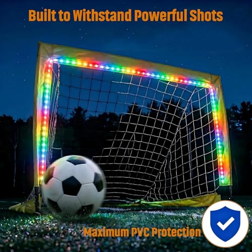 12Ft Soccer Goal Lights for 3x4Ft Net, 16 Color Changing LED Strip with Controller, Waterproof Glow in the Dark Night Training Gear, Impact Resistant, Also fits Field Hockey (No Net)