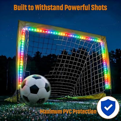 12Ft Soccer Goal Lights for 3x4Ft Net, 16 Color Changing LED Strip with Controller, Waterproof Glow in the Dark Night Training Gear, Impact Resistant, Also fits Field Hockey (No Net)