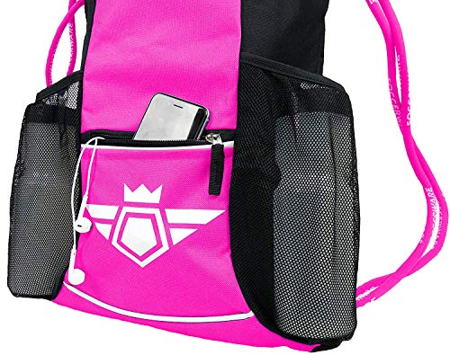 Soccerware Soccer Bag Backpack - Youth & Kids, Organize Sports Gym Equipment - Boys Girls - color: Pink