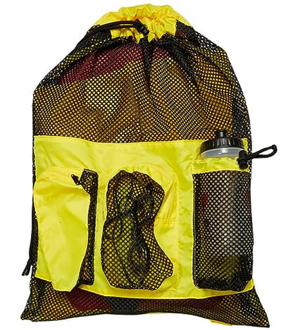 Sporti Swimming Equipment Bag Zipper Pocket, Mesh Drawstring Backpack, Drawstring Bags, Big Mesh Backpack for Workout Gear - color: Equipment - Yellow, style: 4. Two Shoulders & Pockets