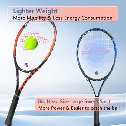 Adult 2 Player Tennis Racket Perfect for Beginner and Professional Players, 27” Speed Tennis Racquet Include Tennis Balls, Overgrips, Tennis Bag, Vibration Dampe, Cover - color: 2 Packs Blue-Orange