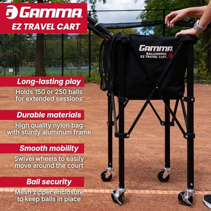 GAMMA Sports EZ Travel Cart, Tennis & Pickleball Hopper, Padel, Portable Compact Design, Sturdy Lightweight Construction, EZ Bags, 150 or 250 Capacity, Premium Carrying Case Included - size: 250 Ball, style: Cart