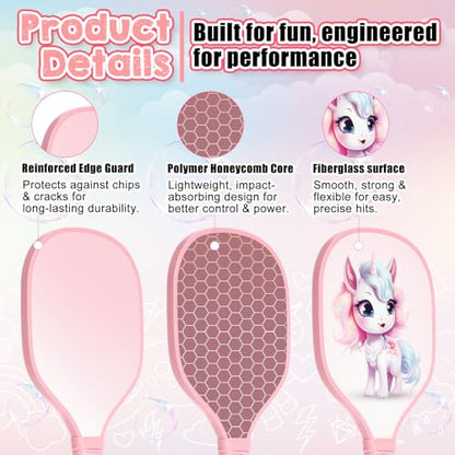Lunmon Kids Paddle with 2 Cute Ball Small Grip Lightweight Fiberglass Rackets Paddle Set for Christmas Party Gifts Children 4-11 Years Old