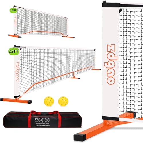 Zdgao Portable Pickleball Net for Driveway, 22FT Regularion Size Pickle Ball Net with Pickleballs and Carry Bag, Easy Setup for Indoor Gym, Outdoor Court, Backyard, Street - color: Orange, style: 22ft and 11ft Pickleball Net