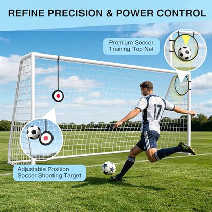 12×6FT Soccer Goal for Backyard,Sturdy Metal Frame Soccer Goal with Shooting Target Net, 12 Training Cones,Outdoor Full Size Soccer Goals Training Equipment for Kids Teens Adults - size: 12x6