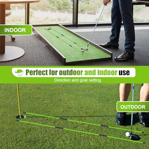 Golf Alignment Sticks 2 Pack, 48″Collapsible Practice Rods for Aiming/Putting, Golf Training Aid for Swing Trainer with Clear Tube Case, Foldable Training Rods with 10 Golf Tees - color: Green