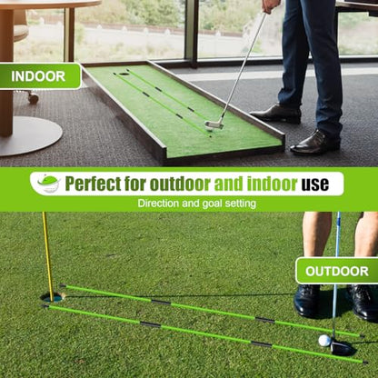 Golf Alignment Sticks 2 Pack, 48″Collapsible Practice Rods for Aiming/Putting, Golf Training Aid for Swing Trainer with Clear Tube Case, Foldable Training Rods with 10 Golf Tees - color: Green