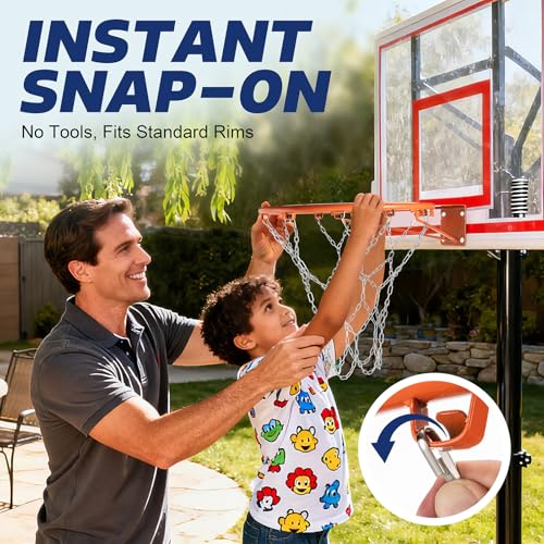 Chain Basketball Net Replacement - 21" Heavy Duty Rust Proof Galvanized Steel, All-Weather 12 Loops with Locking S-Hooks, Quick Installation for Standard Indoor/Outdoor Hoops