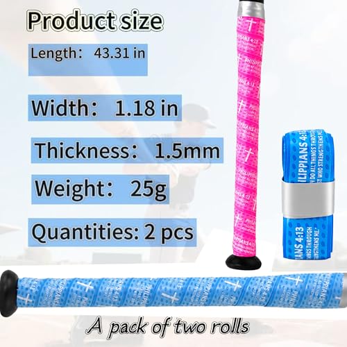 4 Pcs Cross Baseball Bat Grip Tapes, 1.5mm, Precut and Full Adhesive Softball Grip Tape,Non-Slip Baseball Bat Wrap, for Multi-Sport Handles - color: 4:13 pink+blue