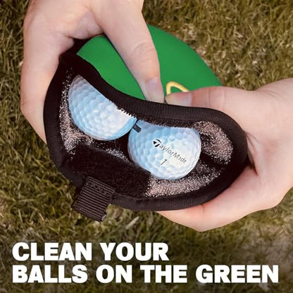 Golf Club Cleaner & Ball Cleaning Bag,Original Three-Layer Fabric Waterproof Technology,Golfer's Ultimate Green Clean Scrub Equipment Accessories,Removable Clips to Support Machine Washing - color: Green
