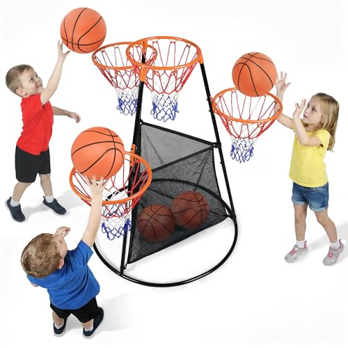 Portable Kids Basketball Hoop with Ball Storage Net – Adjustable Height Indoor & Outdoor Basketball Goal for Toddlers & Kids – Easy Assembly Youth Basketball Set for Backyard, Driveway & Playroom