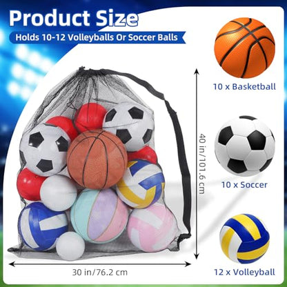 cobee 6Pcs Extra Large Mesh Ball Bag, 40" x 30" Drawstring Basketball Ball Bag Sports Equipment Storage Bags with Adjustable Shoulder Strap for Coaches Volleyball Football Swimming Gears Team