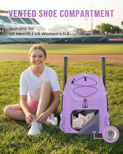 MATEIN Softball Bag, Lightweight Baseball Backpack with Shoe Compartment, Baseball Bag with Fence Hook for TBall Bat & Equipment, Softball Gifts Catchers Backpack for Women Fit Catcher’s Mitt, Helmet - color: Purple - Large