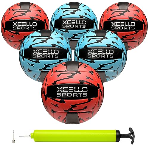 Xcello Sports Volleyball Multi-Pack Assorted Colors with Pump (Red/Blue Lightning)