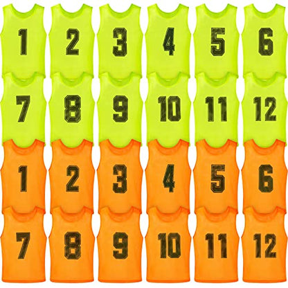 Vabean 24 Pack Nylon Mesh Scrimmage Team Practice Vests Pinnies Jerseys Train Vest for Adult Sport Basketball Soccer Football - color: Orange, Green