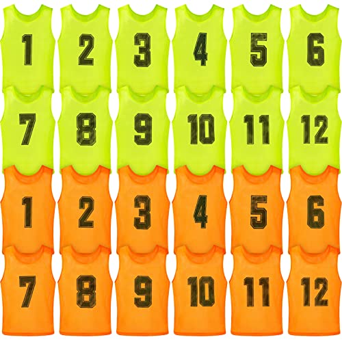Vabean 24 Pack Nylon Mesh Scrimmage Team Practice Vests Pinnies Jerseys Train Vest for Adult Sport Basketball Soccer Football - color: Orange, Green