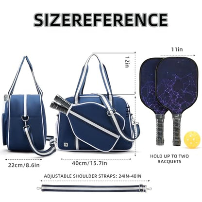 ROYALFAIR Pickleball Tote Bag for Women Men Large Capacity with Paddle Cover Pocket Internal Shoe Pocket and Adjustable Shoulder strap - color: navy blue