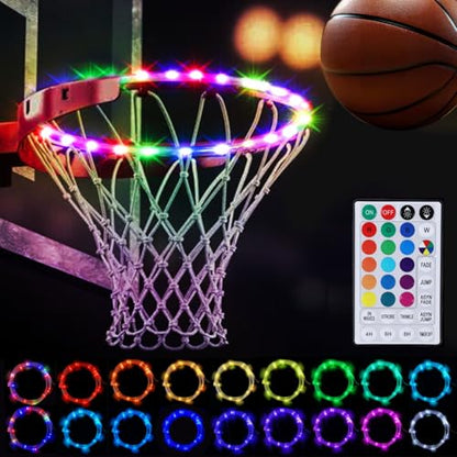 LED Basketball Hoop Light, RGB Remote Control Basketball Rim Lights Accessories, Waterproof Super Bright LED Light to Play Outdoor at Night Training for Outdoor Gifts