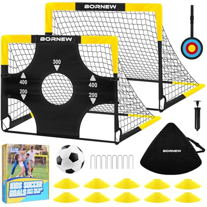 Kid Soccer Goal and Soccer Ball Targets Set - 6x4 / 4X3 ft Backyard & Indoor Soccer Goal, Portable Pop Up Soccer Net with Soccer Targets, Cones, Soccer Training Equipment for Ages 3-16 Year Gift - color: 1. Black Yellow