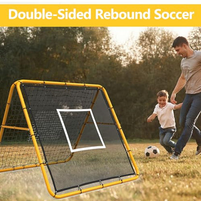 6X4 Ft Adjustable Soccer Rebounder Net, Heavy Duty Soccer Rebound Net with Iron Frame, Rust Resistant, Football Training Equipment for Backyard/Field, Easy Assembly