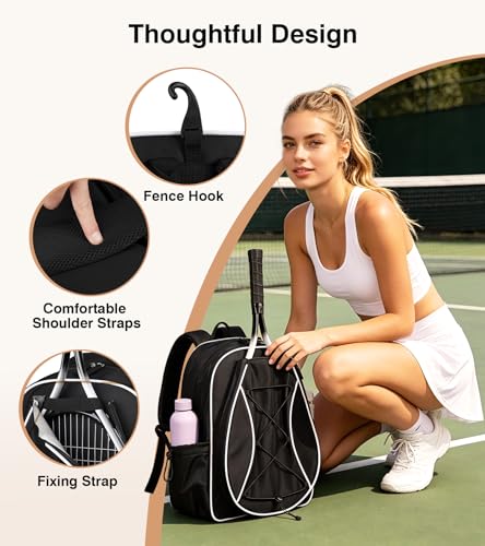 Marvolia Tennis Bags for Women Men, Tennis Backpack Holds 2 Rackets with Ventilated Shoe Compartment & Wet Pocket, Tennis Racket Bag Backpack for Pickleball Tennis Badminton - color: Black