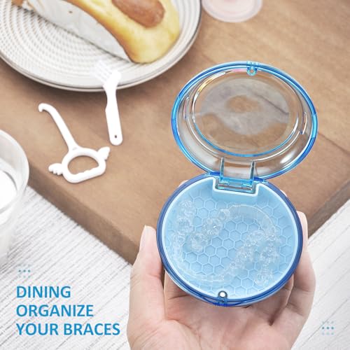 Retainer Case Slim Aligner Case with Vent Holes Cute Dental Brace Box with Retainer Removal Tool and Brush Compatible with Night Guard and Mouth Guard (Clear Blue with Lanyard)