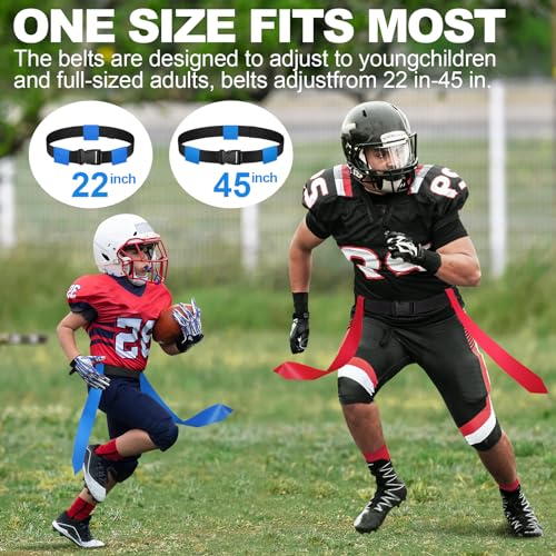 Flag Football Set, 14 Player Adjustable Flag Football Belts, 42 Football Flags, 8 Practice Cones, 8 PCS Yellow Penalty Flag Football Flags, Size 3 Football, Pump and Bag, Perfect for Youth Adults and