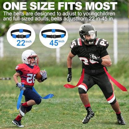 Flag Football Set, 14 Player Adjustable Flag Football Belts, 42 Football Flags, 8 Practice Cones, 8 PCS Yellow Penalty Flag Football Flags, Size 3 Football, Pump and Bag, Perfect for Youth Adults and