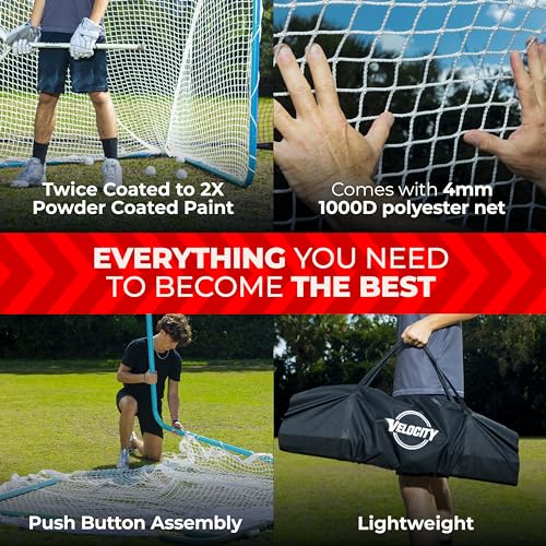 Velocity Official Size 6x6x7' Backyard Lacrosse Practice and Training Goal, Includes 4MM Lacrosse Net, for Youth, Kids, and Adults