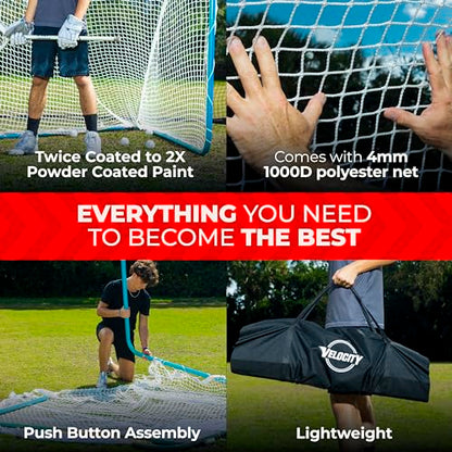 Velocity Official Size 6x6x7' Backyard Lacrosse Practice and Training Goal, Includes 4MM Lacrosse Net, for Youth, Kids, and Adults
