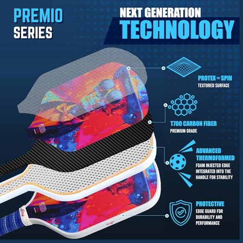 4Joy Pickleball Paddle Premio Series - Thermoformed Premium T700 Carbon Fiber Pickleball Paddless - Professional Pickleball Rackets for Women & Men - 16mm Honeycomb Core - USAP Approved - style: SlimJim