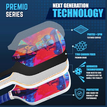 4Joy Pickleball Paddle Premio Series - Thermoformed Premium T700 Carbon Fiber Pickleball Paddless - Professional Pickleball Rackets for Women & Men - 16mm Honeycomb Core - USAP Approved - style: SlimJim