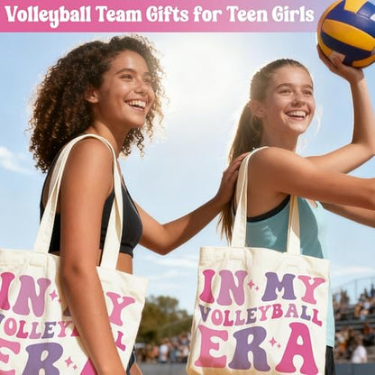 24 PCS Volleyball Team Gift Set, In My Volleyball Era Canvas Tote Bags & Makeup Bags, Bulk Party Favors for Teen Girls, Players, Senior Night