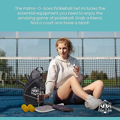 Palms-O-Aces USAPA Approved Pickleball Paddle Set | 2 Carbon Fiber T700 Graphite Paddles with Enhanced Spin Surface | Lightweight Pickleball Paddle Set with 2 Neoprene Covers, 4 Balls & Carry Bag Set